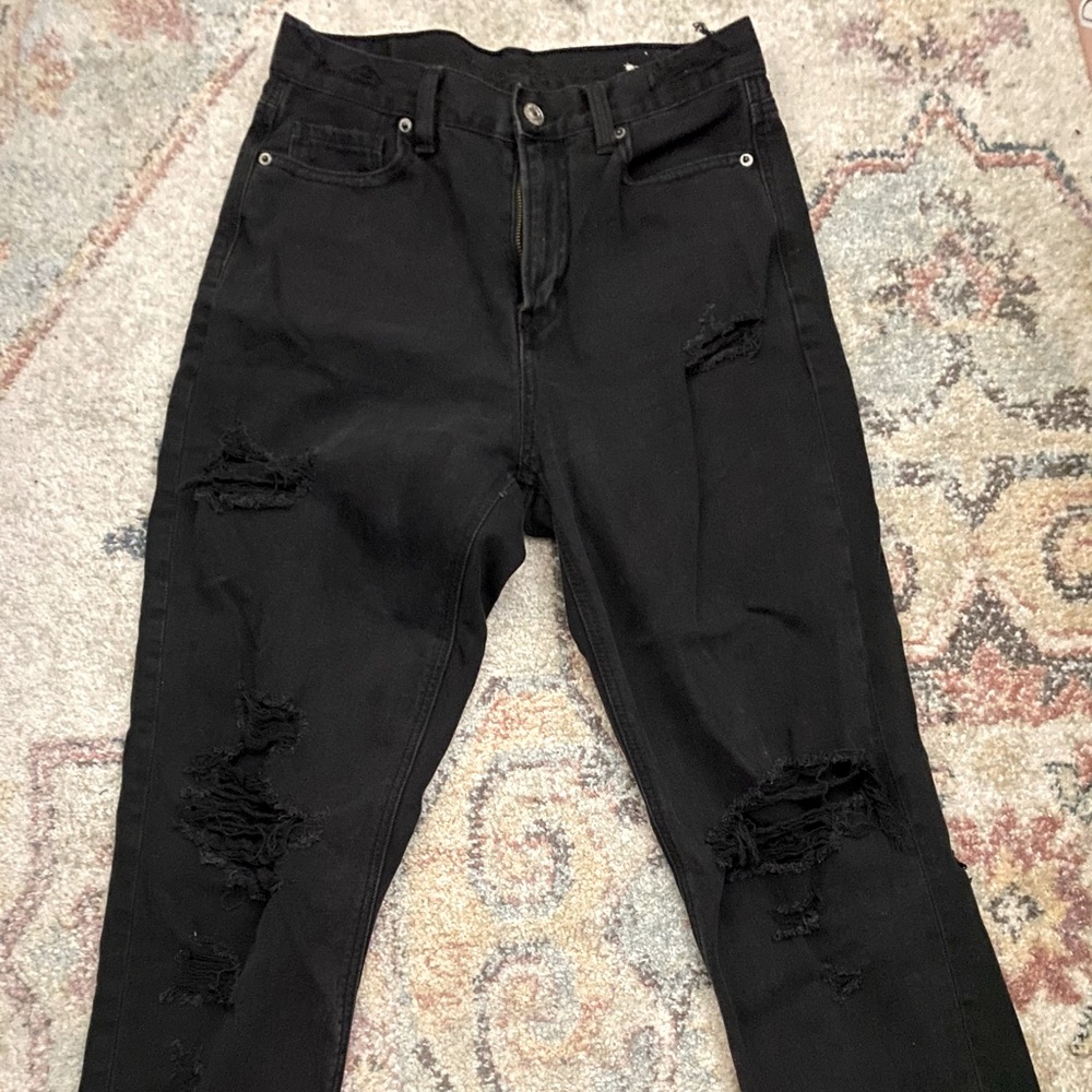 black distressed high waisted mom jeans
